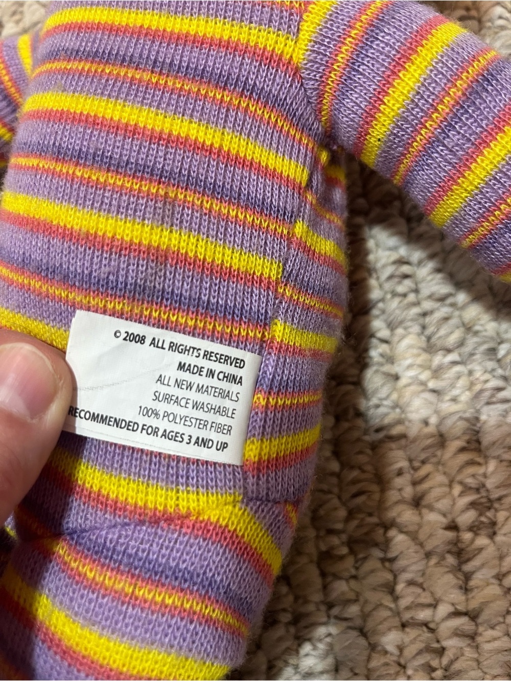 Striped Purple & Yellow Sock Monkey Plush Toy - Unbranded NWT rare vintage - Picture 7 of 11